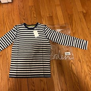 NWT kids navy blue striped Boden Breton shirt. Size 9-10